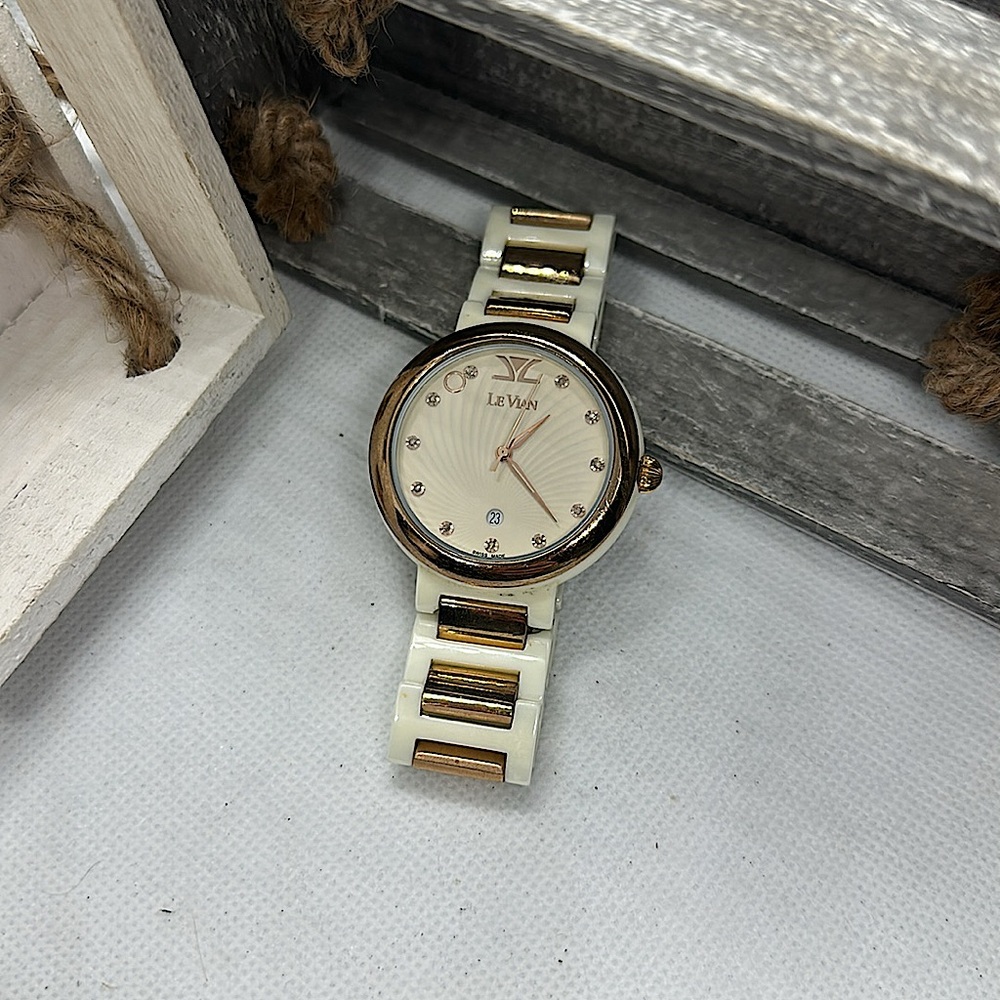 LE VIAN CHOCOLATE DIAMONDS VANILLA CERAMIC ROSE GOLD SWISS WATCH ZRPA23